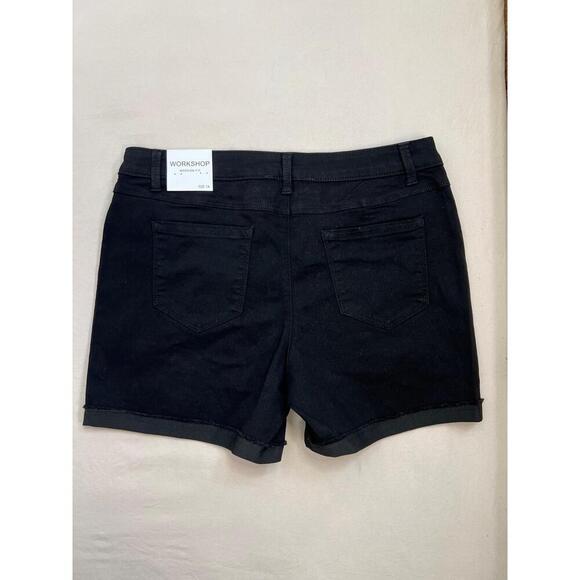 WORKSHOP Republic Jean Shorts Size 14 Black Modern Fit Cuffed Hem Casual Stretch - Picture 2 of 9